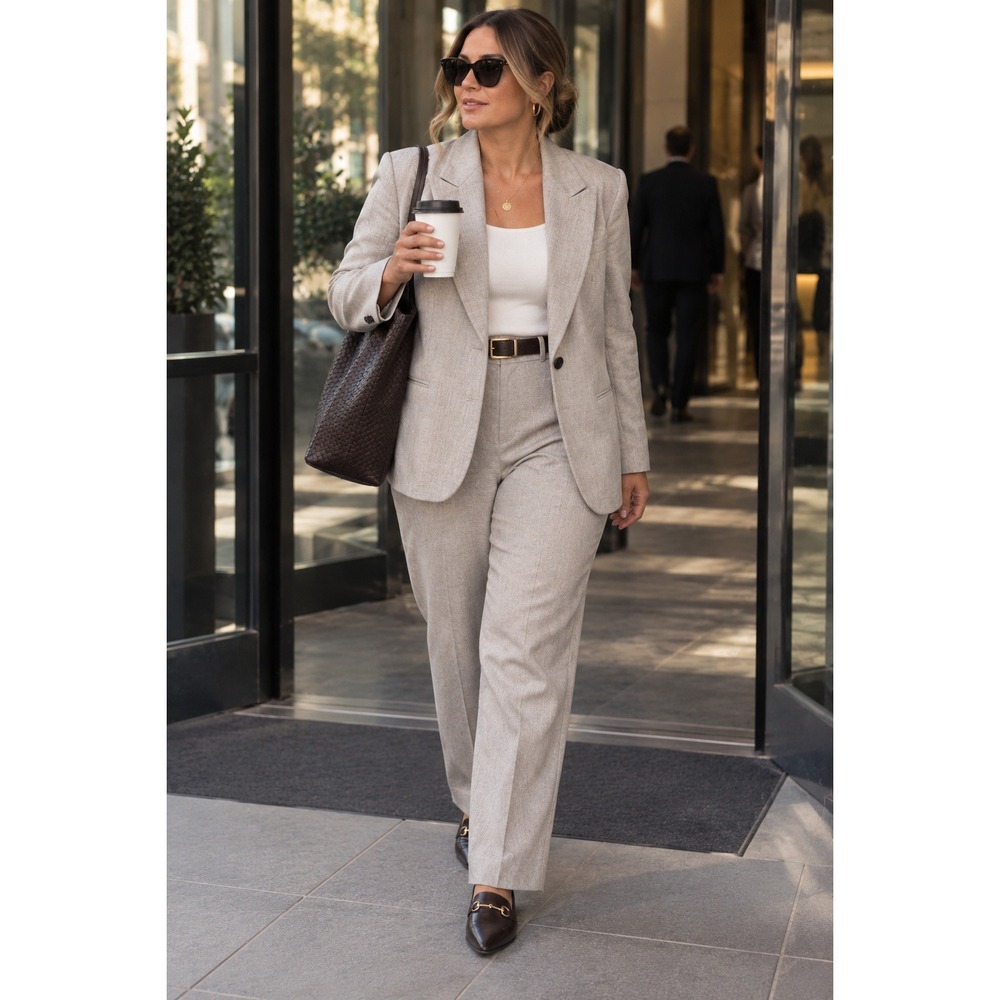 lafayette 148 tailored blazer set 12/14 l/xl neutral elevated tan workwear basic